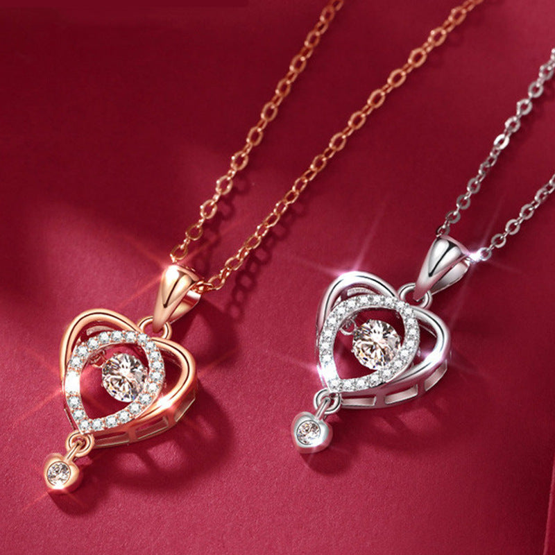 Romantic Sparkling Beating Diamond Love Pendant Necklace For Women