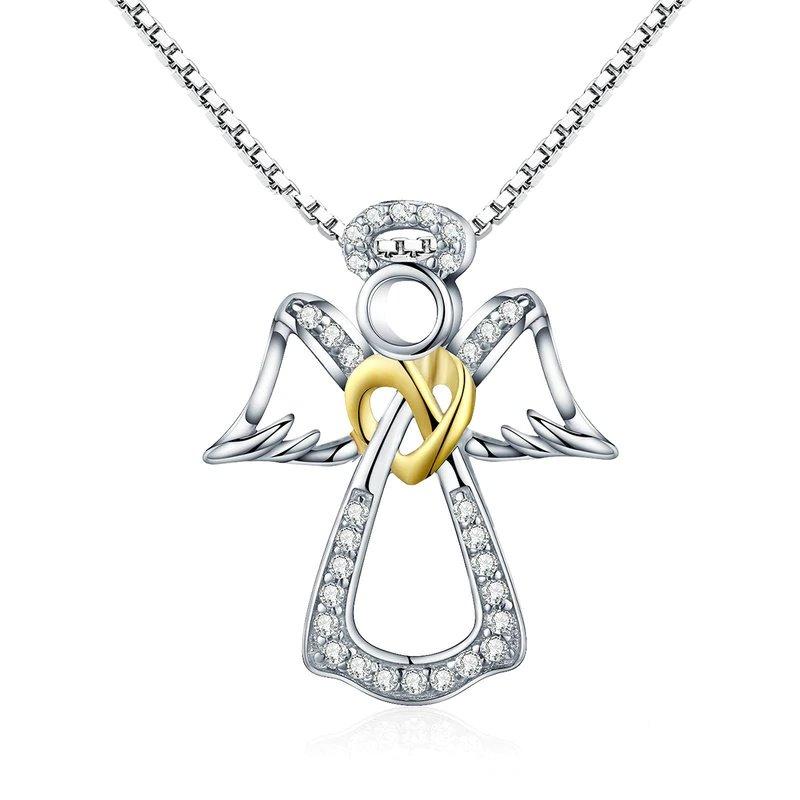 Sterling Silver Guardian Angel Necklace Diamond for Women