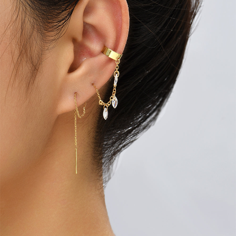 Long Tassel Earrings Copper Micro-zircon Semicircle Clip Accessories