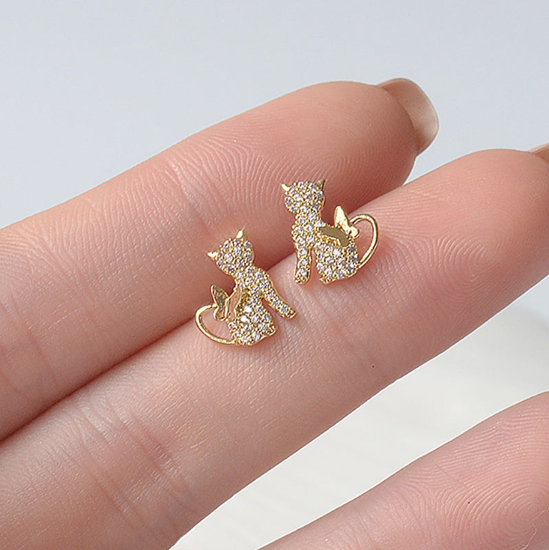 Silver Needle Stud Earrings, Diamond Gold Earrings, Stud Earrings