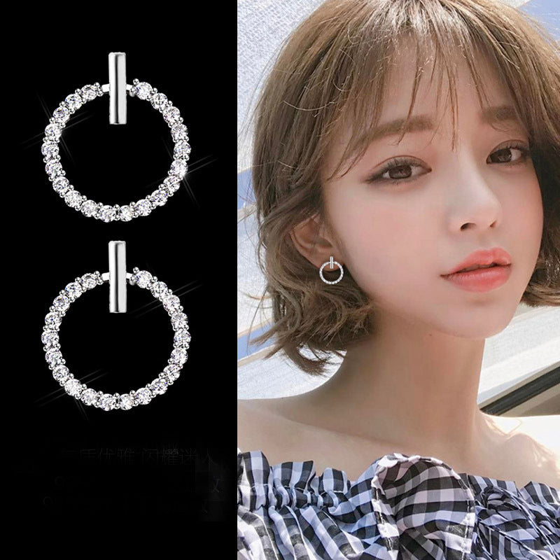 Fashion Circle Diamond Earrings Pure Silver