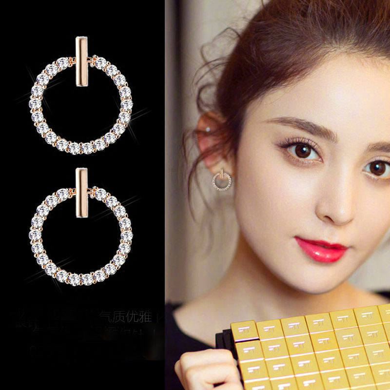 Fashion Circle Diamond Earrings Pure Silver