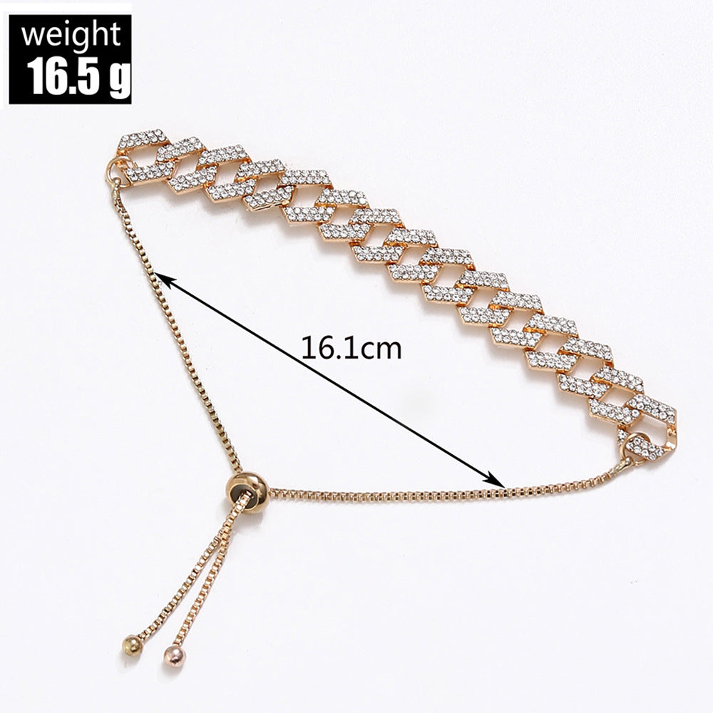 Hip Hop Trendy Thick Bracelets Exquisite Crystal Woman 3 Color Mental Figaro Bracelets Easy-wear Drawstring