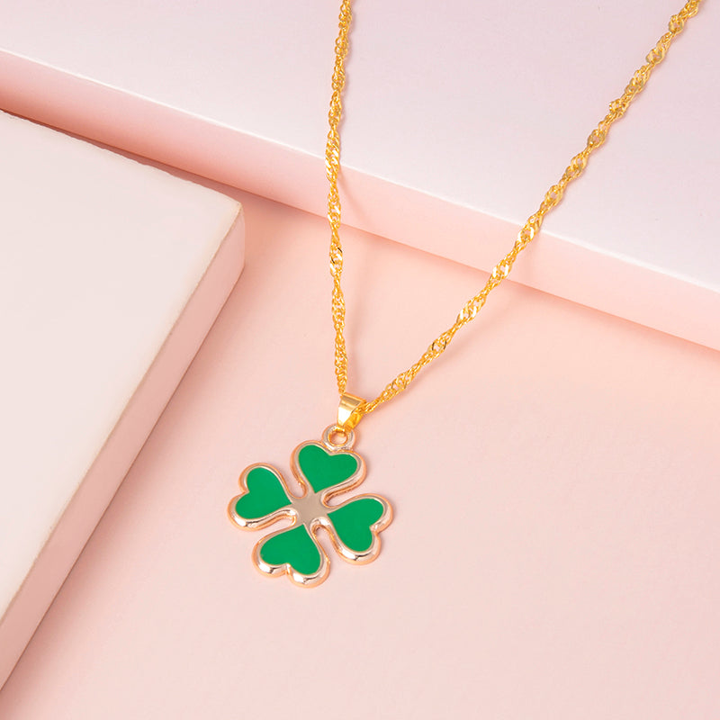 Enamel Green Four Heart Clover Necklaces For Women