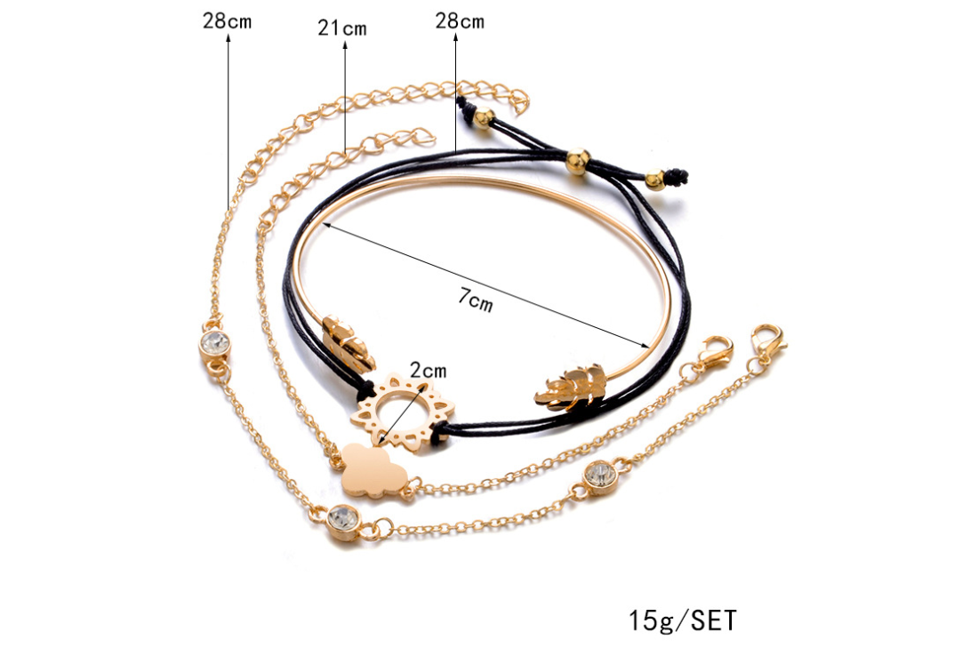 Module Gold Color Crystal Bracelets Set CZ Stone Heart Bangles For Woman