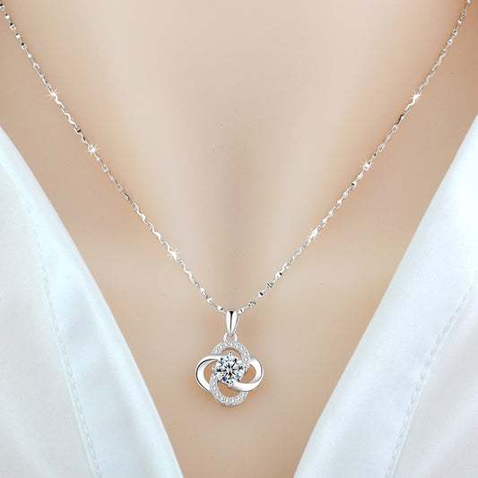 Necklace 925 Sterling Silver Plated 18k Rose Gold Necklace Female Clover Clavicle Chain For Girlfriend\'s Birthday Valentine\'s Day Gift