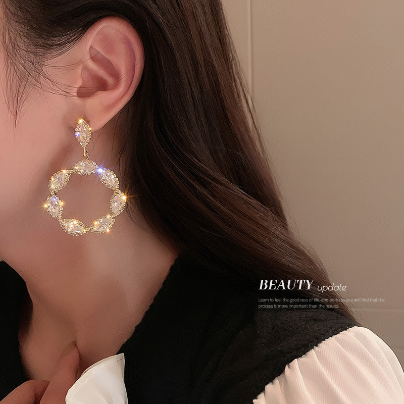 Silver Needle Zircon Crystal Circle Earrings Fashion