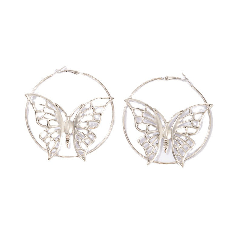 Vintage Creative Ethnic Style Silver Butterfly Earrings