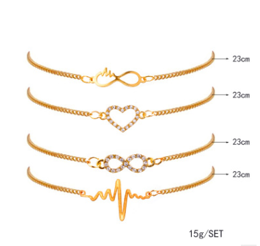 Module Gold Color Crystal Bracelets Set CZ Stone Heart Bangles For Woman