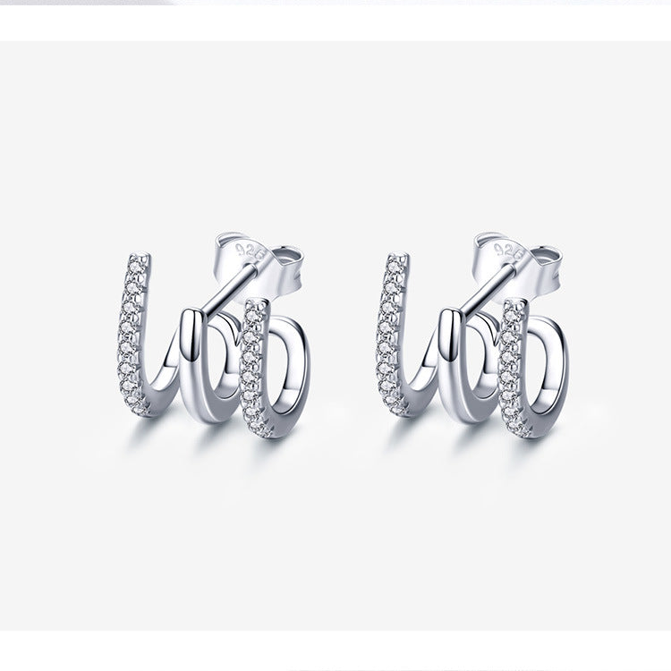 Three-layer silver earrings