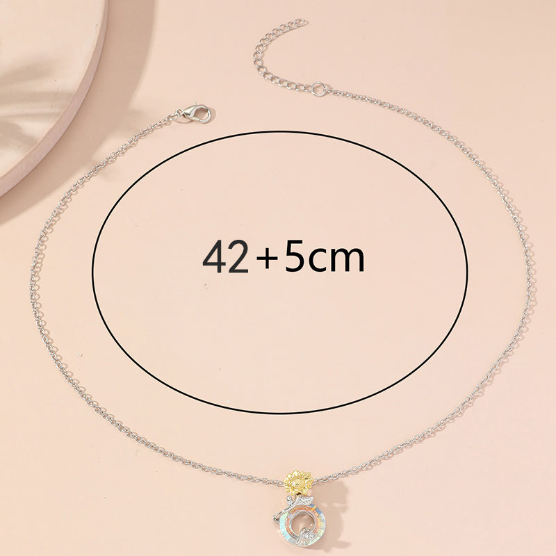 Fashion Circle Crystal Sunflower Necklace For Women