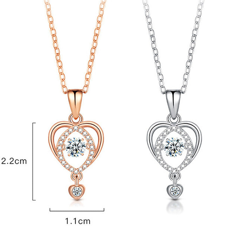 Romantic Sparkling Beating Diamond Love Pendant Necklace For Women