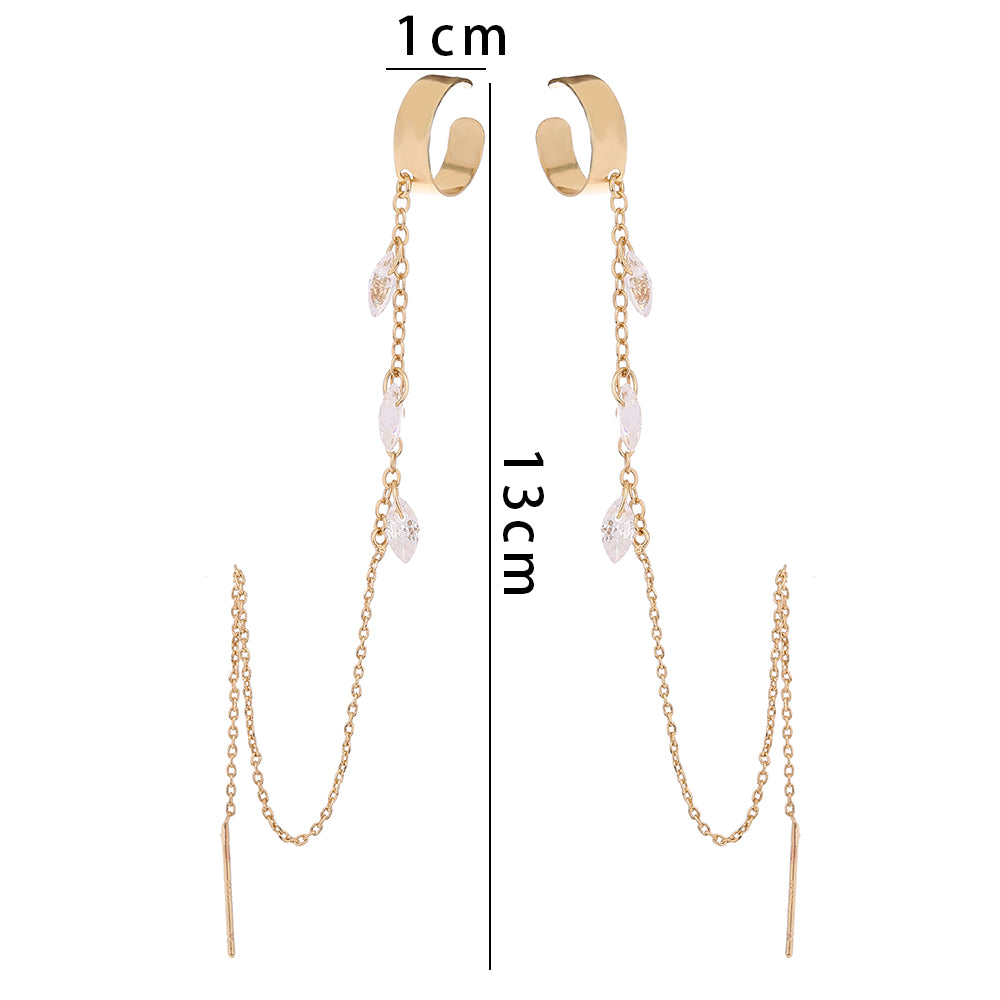 Long Tassel Earrings Copper Micro-zircon Semicircle Clip Accessories