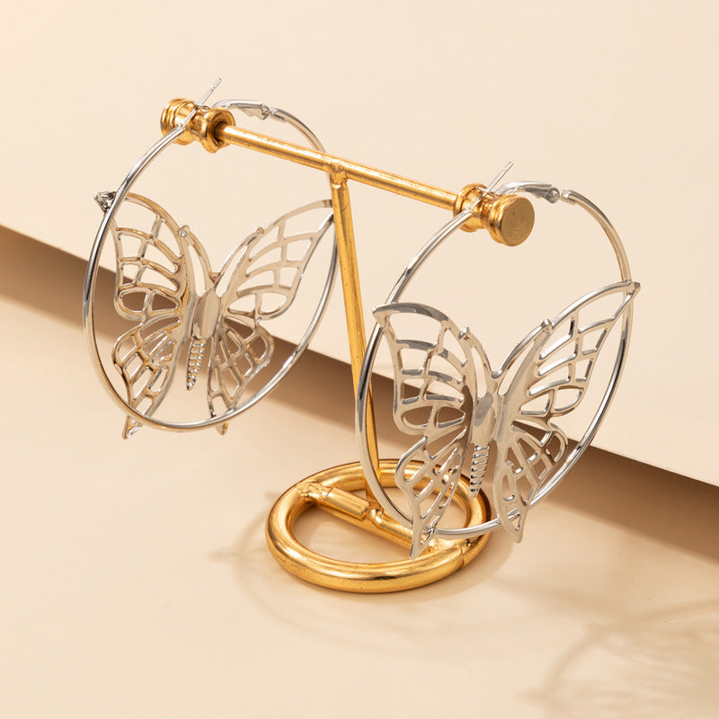 Vintage Creative Ethnic Style Silver Butterfly Earrings