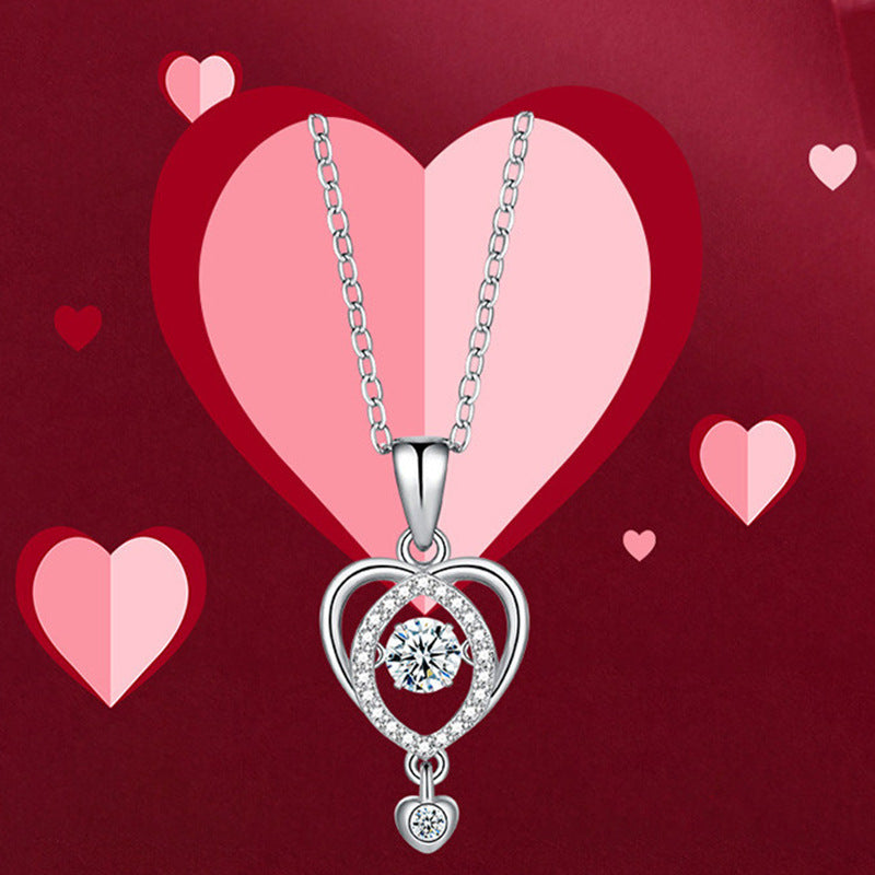 Romantic Sparkling Beating Diamond Love Pendant Necklace For Women