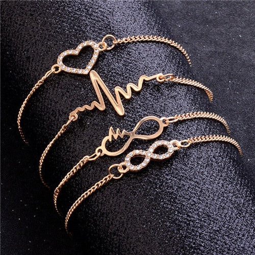 Module Gold Color Crystal Bracelets Set CZ Stone Heart Bangles For Woman