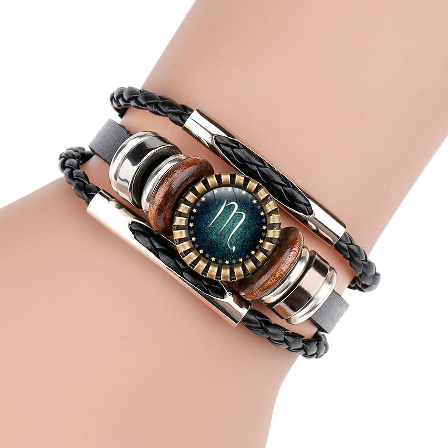 Multilayer Leather Bracelet 12 Constellation Zodiac Sign Braided Bracelets