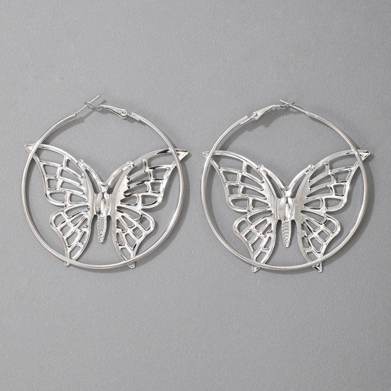 Vintage Creative Ethnic Style Silver Butterfly Earrings