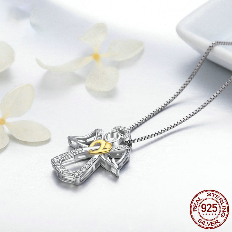 Sterling Silver Guardian Angel Necklace Diamond for Women