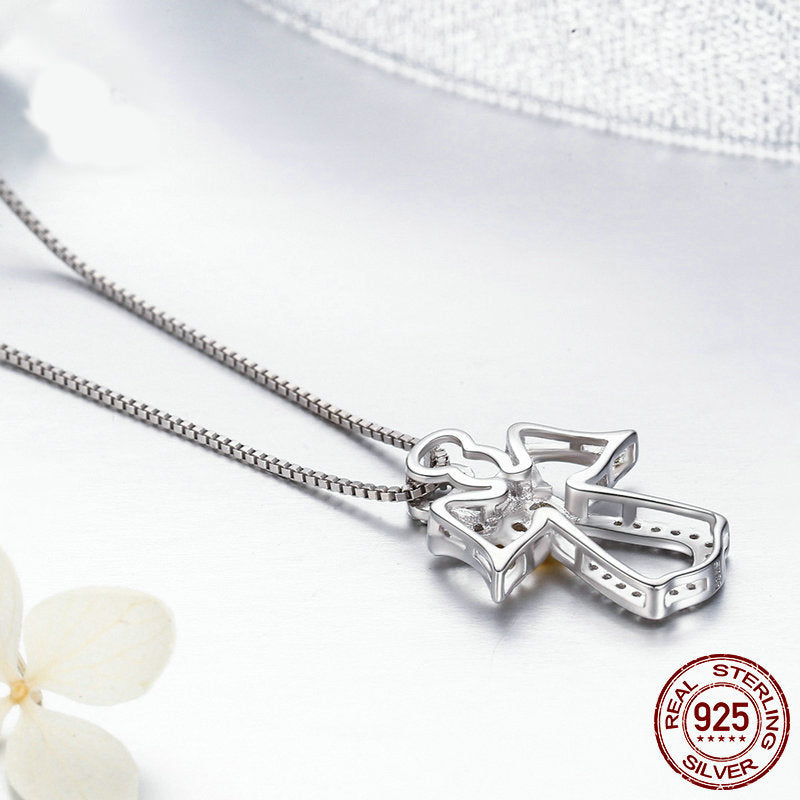 Sterling Silver Guardian Angel Necklace Diamond for Women