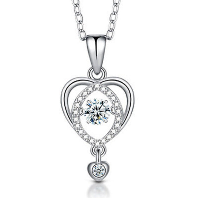 Romantic Sparkling Beating Diamond Love Pendant Necklace For Women