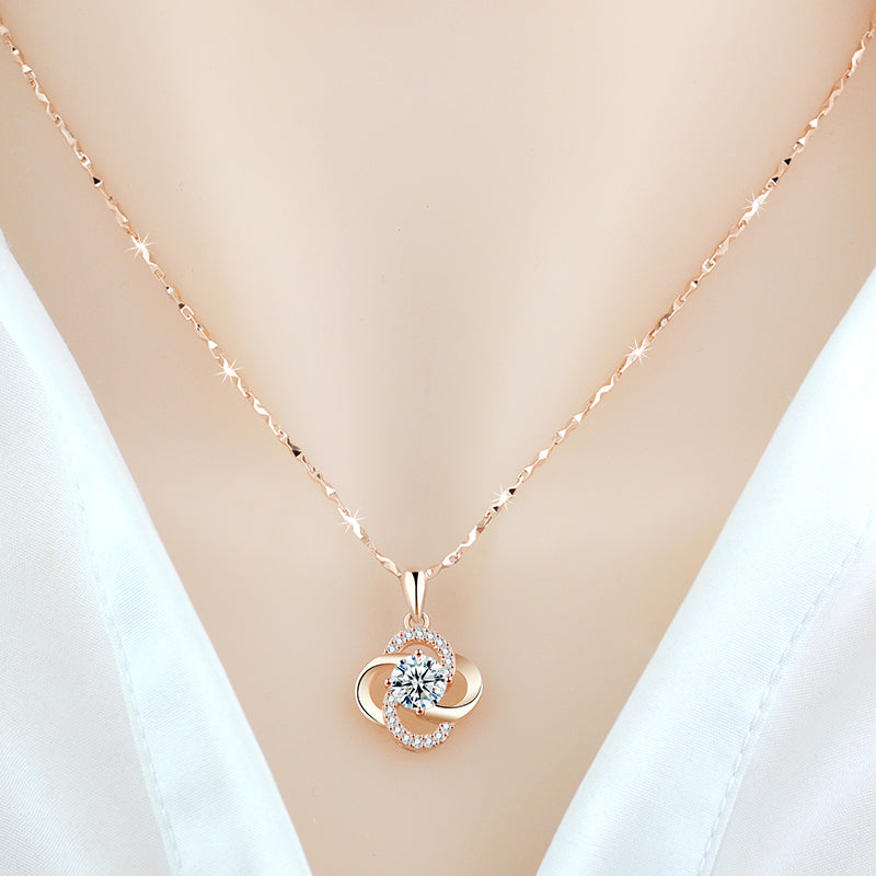 Necklace 925 Sterling Silver Plated 18k Rose Gold Necklace Female Clover Clavicle Chain For Girlfriend\'s Birthday Valentine\'s Day Gift