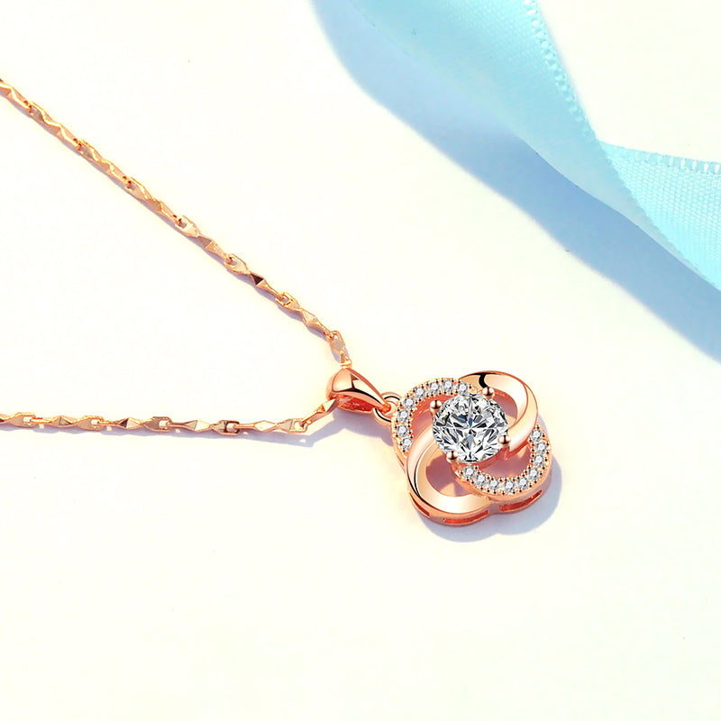 Necklace 925 Sterling Silver Plated 18k Rose Gold Necklace Female Clover Clavicle Chain For Girlfriend\'s Birthday Valentine\'s Day Gift