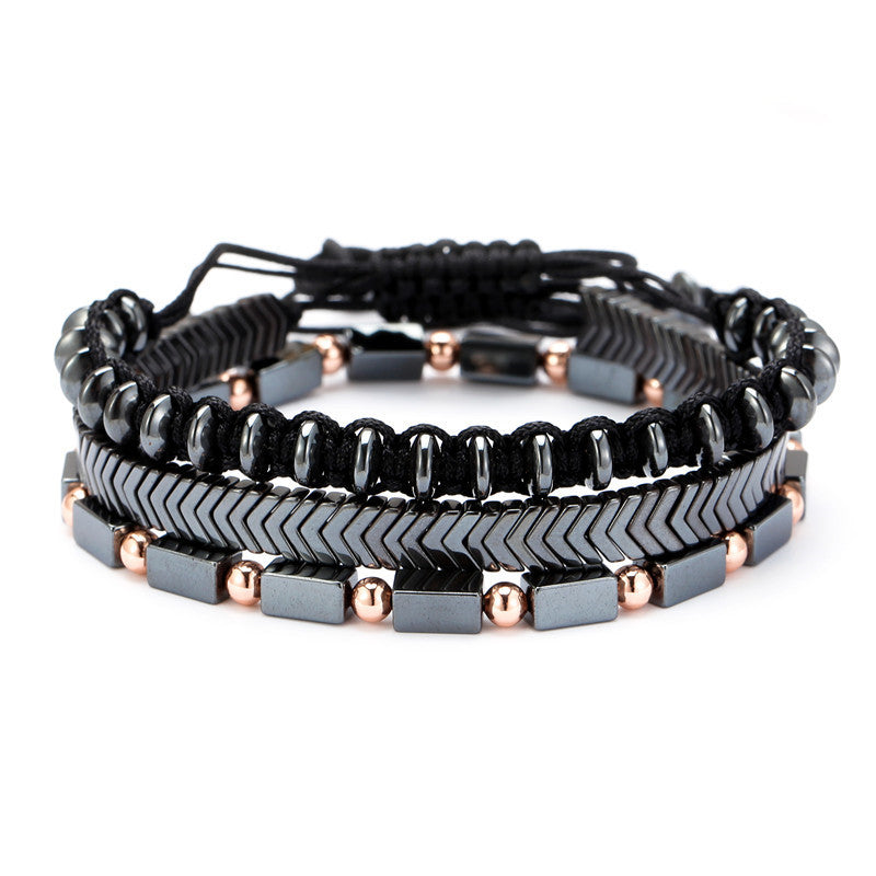 Bracelet Black Iron Stone Flying Saucer Woven Three Sets Of Bracelets