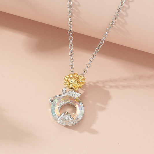 Fashion Circle Crystal Sunflower Necklace For Women