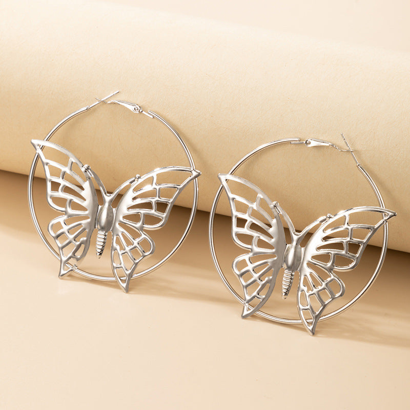 Vintage Creative Ethnic Style Silver Butterfly Earrings