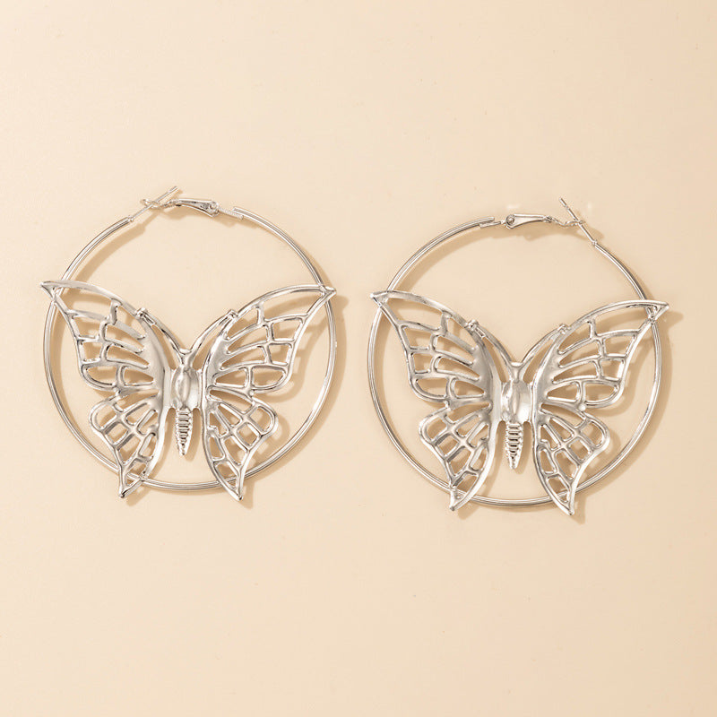 Vintage Creative Ethnic Style Silver Butterfly Earrings